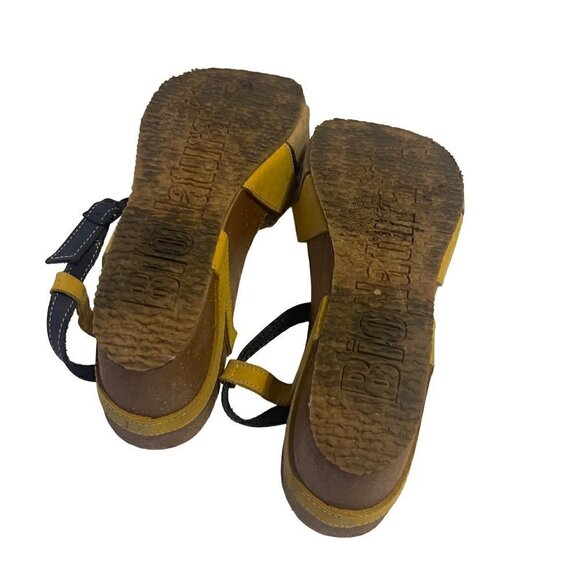 BioNatural by Bos & Co Wedge Sandals Blue & Mustard Yellow Leather Cork Size 9 - Picture 8 of 11